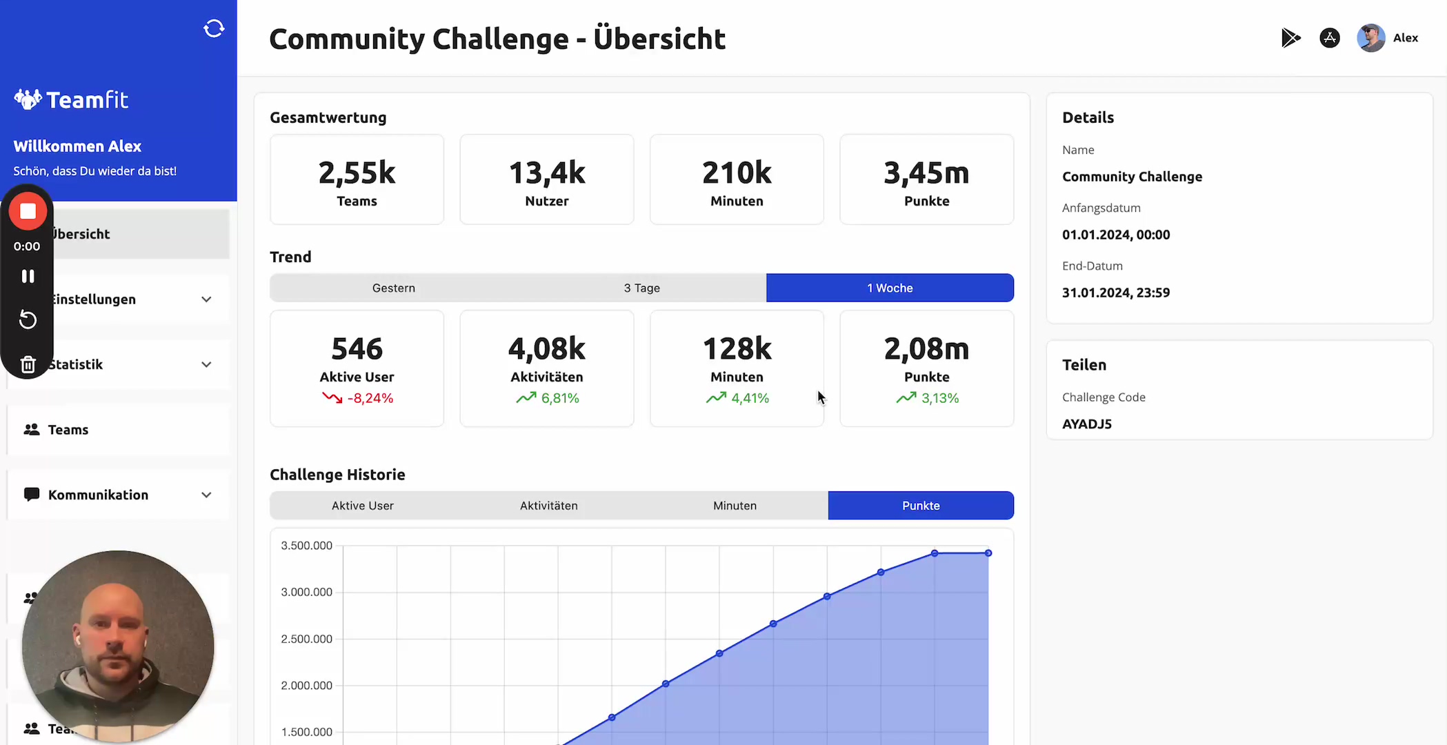 Verwaltungsportal für TeamFit_ Mehr Kontrolle über eure Challenge 👍
